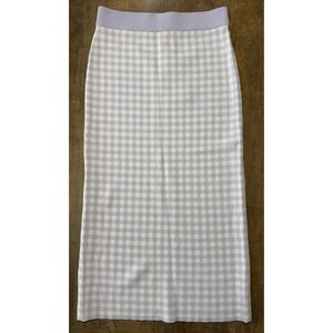 Zara Knit Gingham Lavender Purple‎ Midi Pencil Skirt Size Medium M Checkered